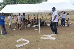 Construction of tents for a temporary school in Haiti